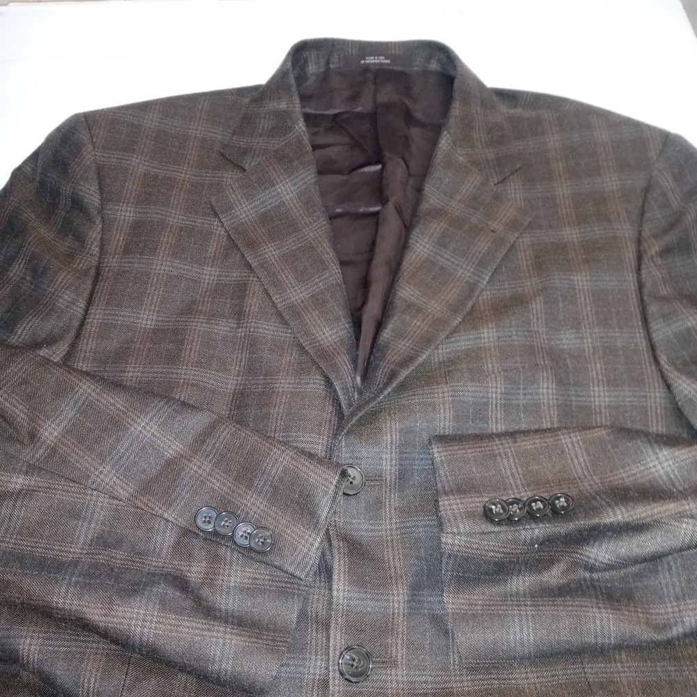 Joseph Abboud Silk Wool 40R  Men's Blazer Sport Coat USA MADE Brown Plaid